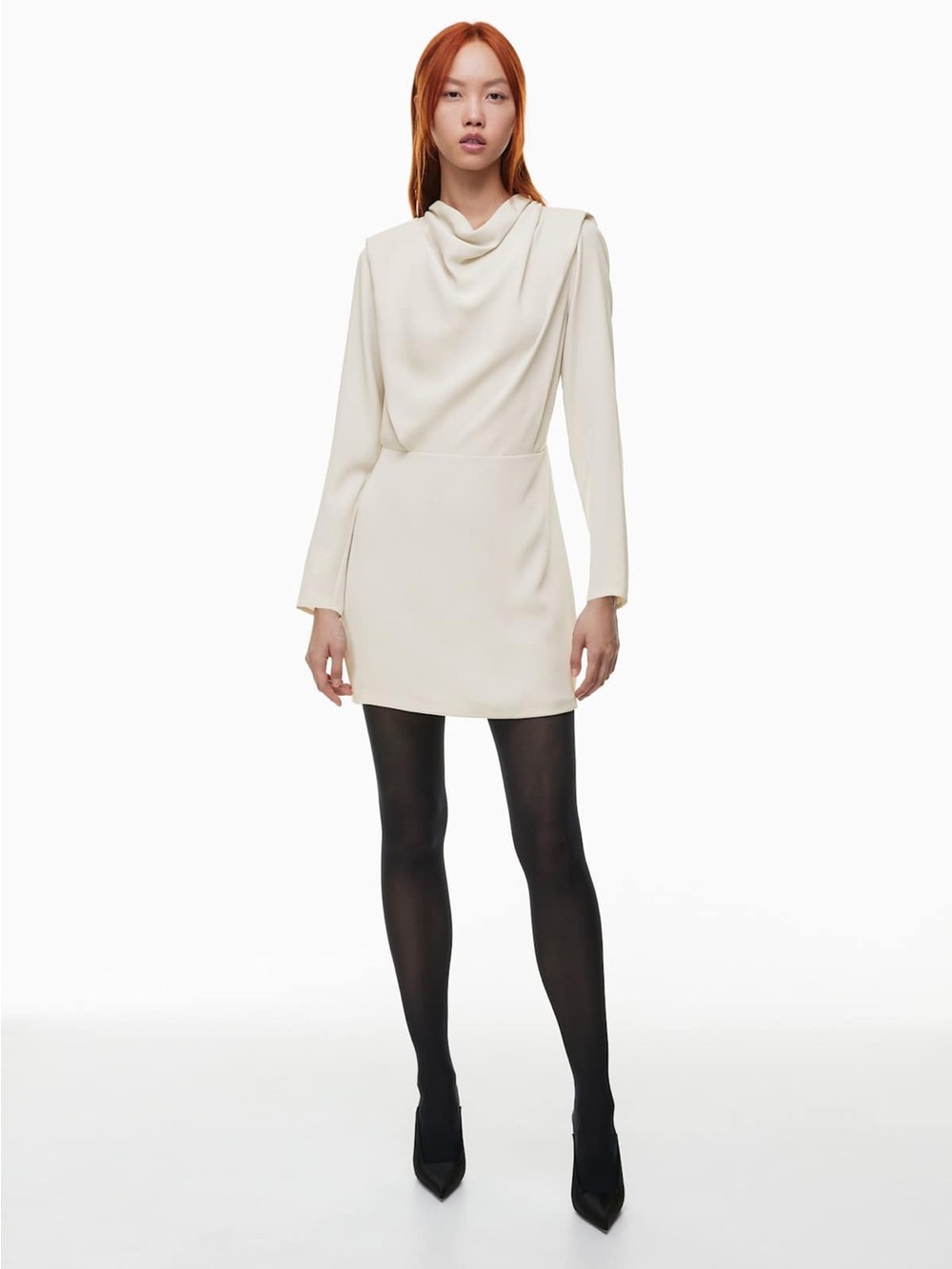 Aritzia Babaton Draped Carter Long-Sleeve Mini Dress in Matte Pearl Size XS